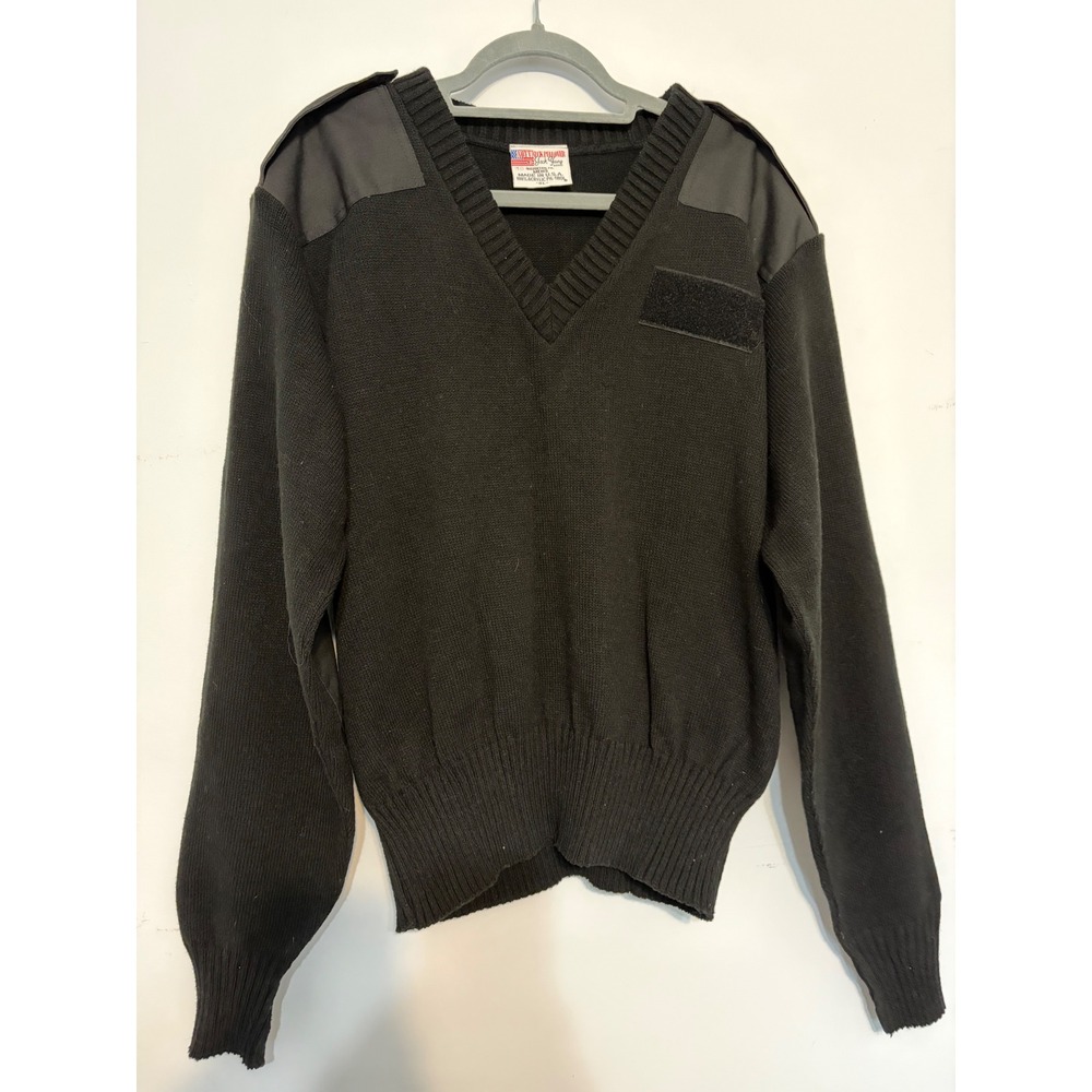 Jack Young Assoc Mens XL Black Commando Sweater V-Neck Military Pullover USA